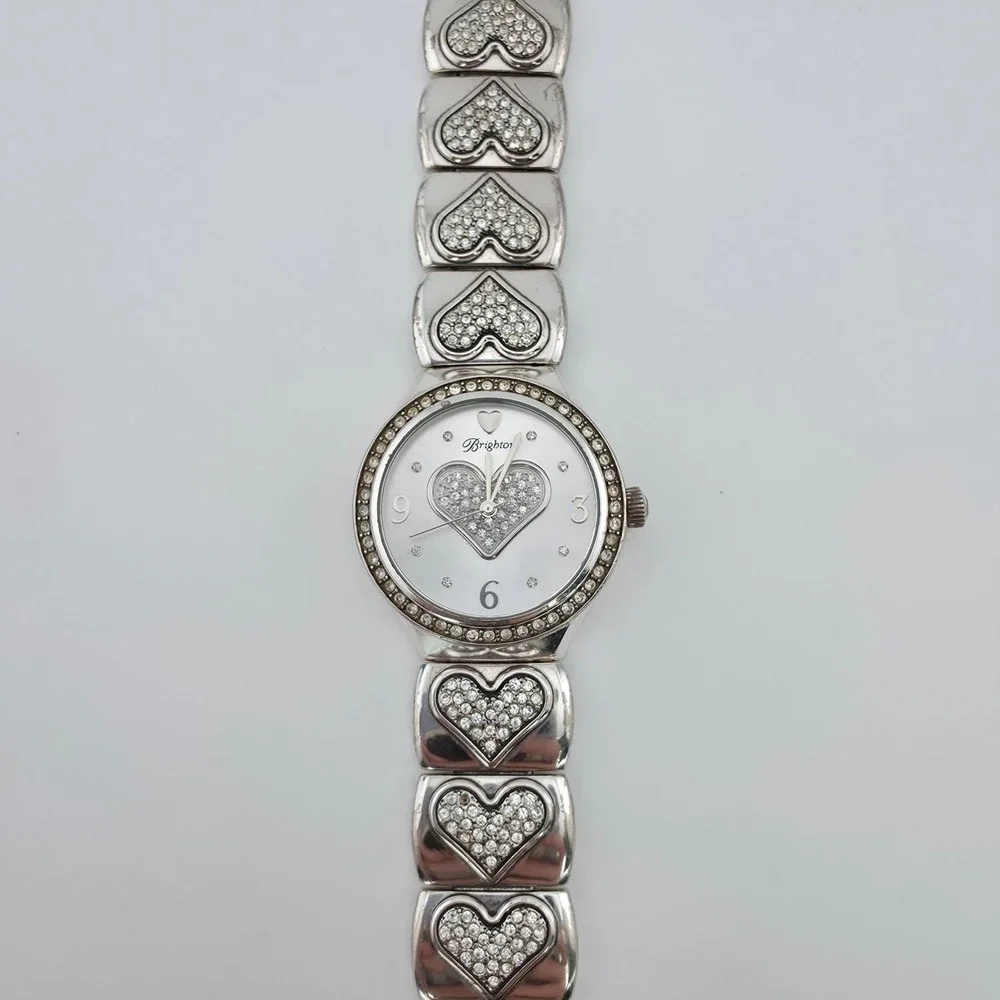 BRIGHTON 'Huntington Beach' Watch SWAROVSKI Crystal Heart Silver Plate 7.75